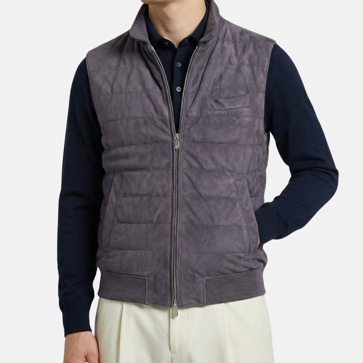 Blaue Wildleder-Daunenweste (M)