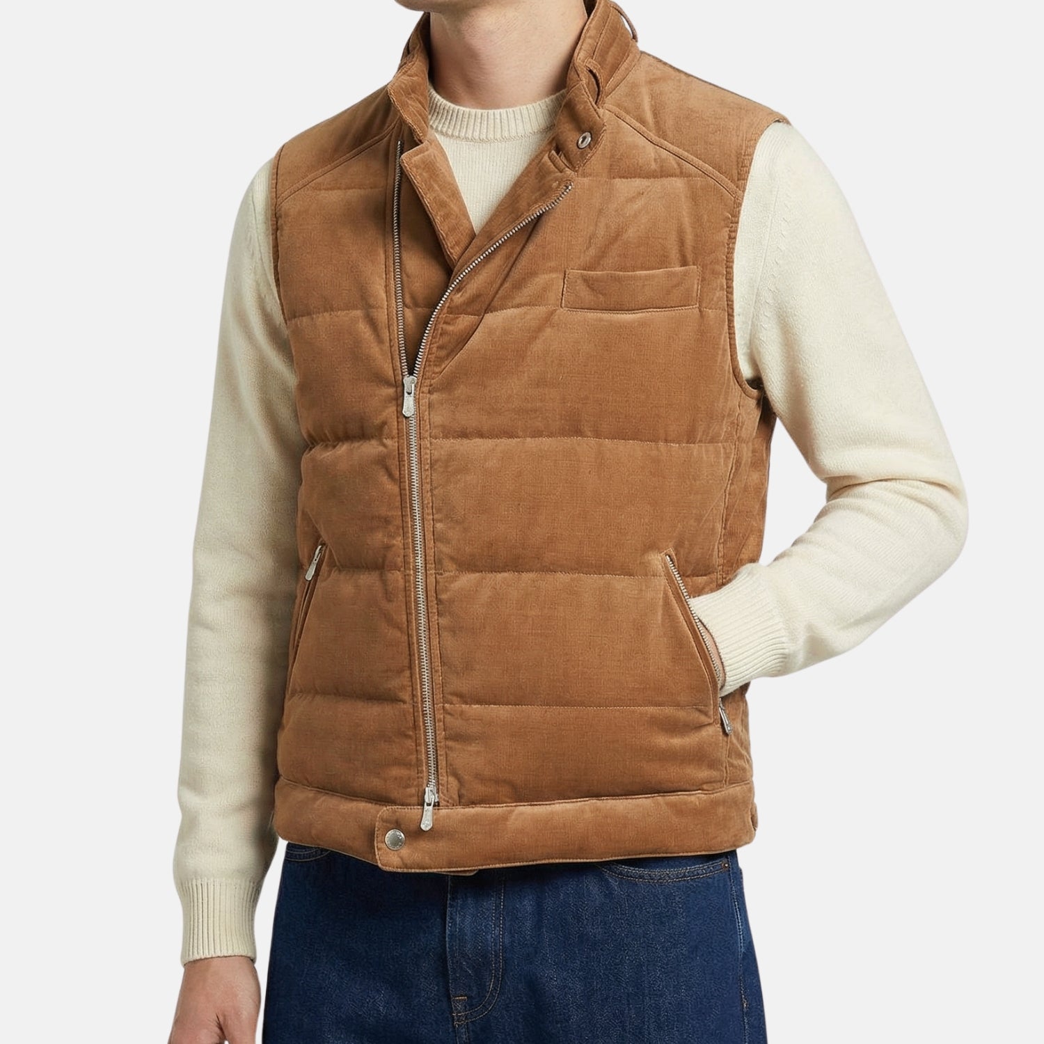 Brown Down Velvet Vest made of Cotton (S)