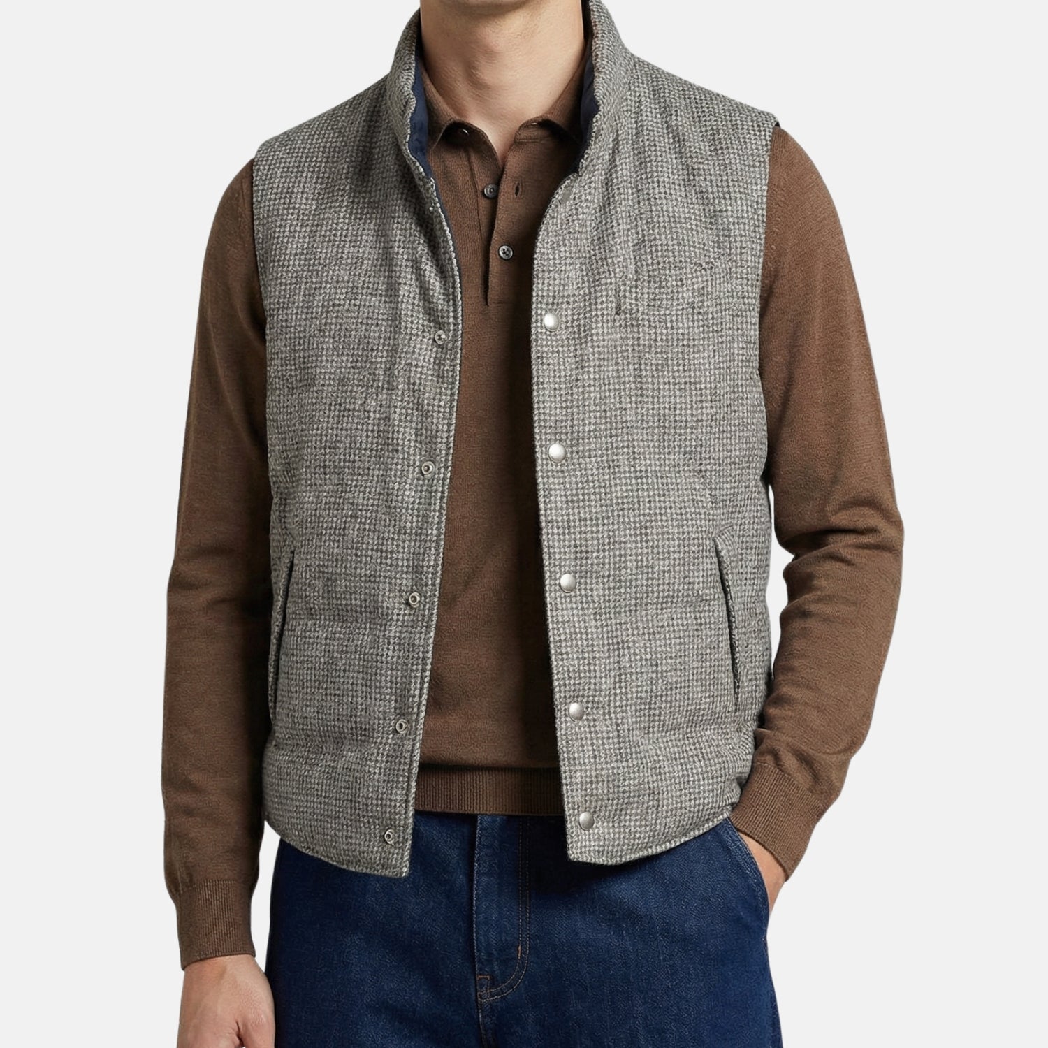 Multicolored Reversible Down Vest made of Wool/Cashmere (M)