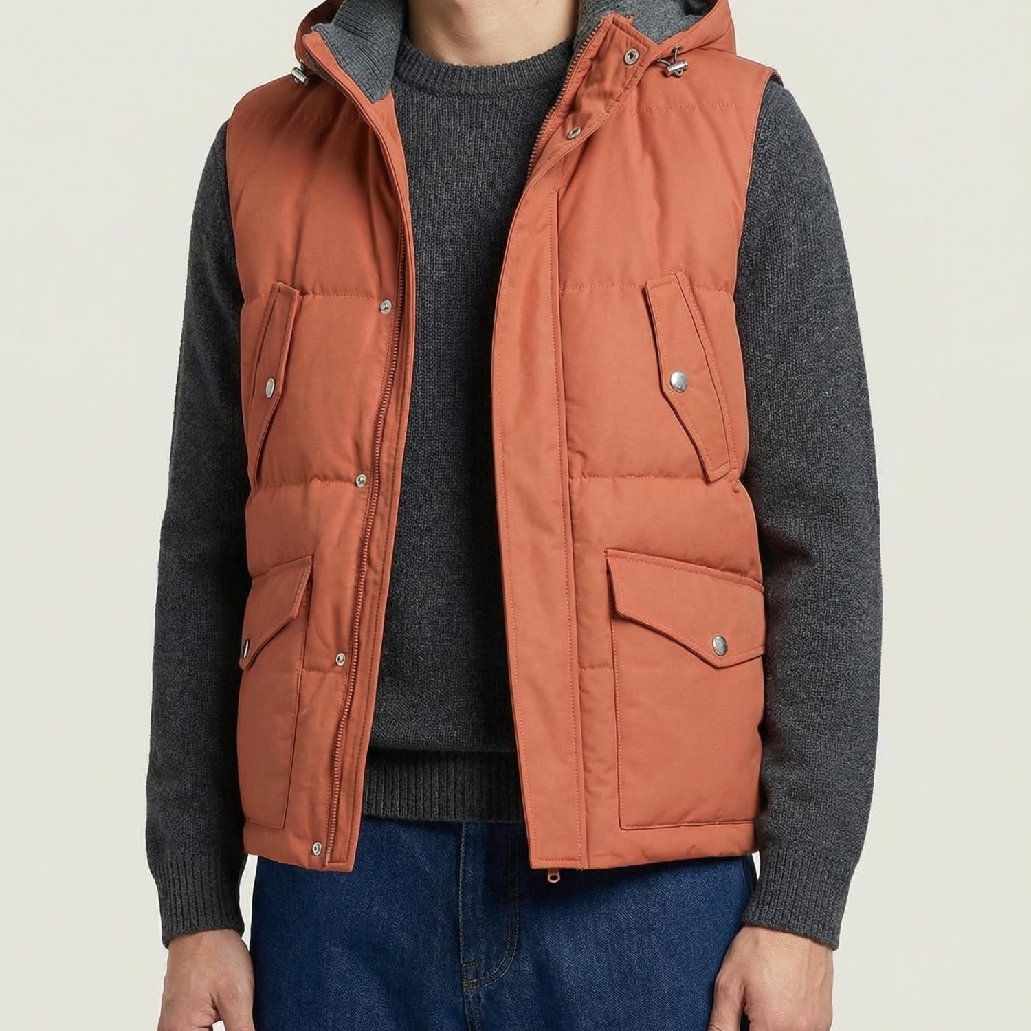 Orange/Grey Down Vest with Cashmere Details (M)