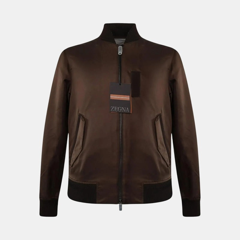 Zegna Brown Silk Bomber – pre-owned luxury menswear at Sanpetuna