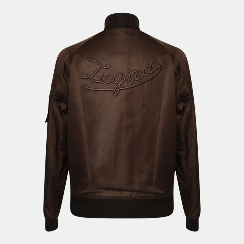 Zegna Brown Silk Bomber – pre-owned luxury menswear at Sanpetuna