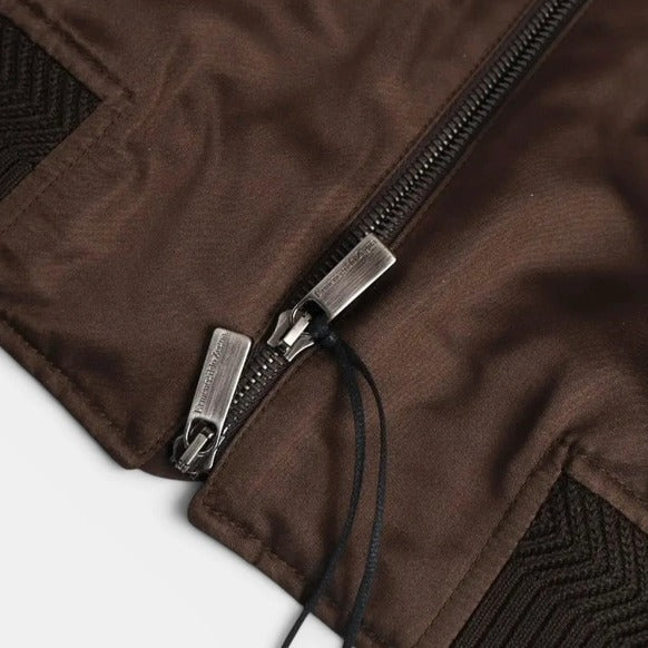 Zegna Brown Silk Bomber – pre-owned luxury menswear at Sanpetuna