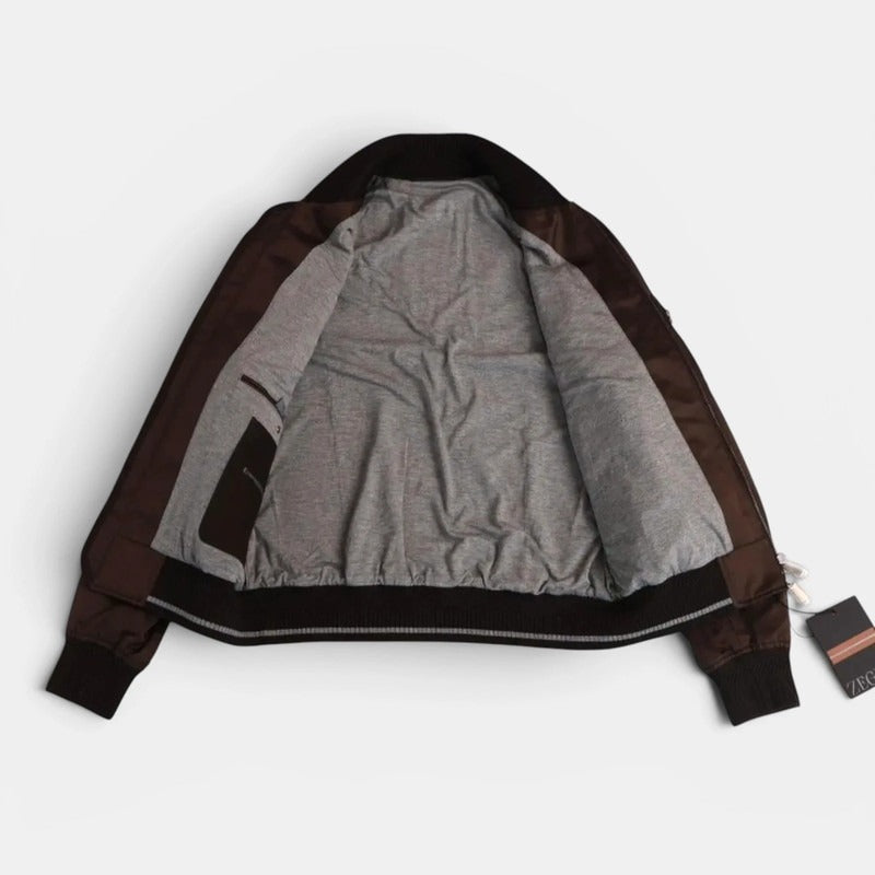 Zegna Brown Silk Bomber – pre-owned luxury menswear at Sanpetuna