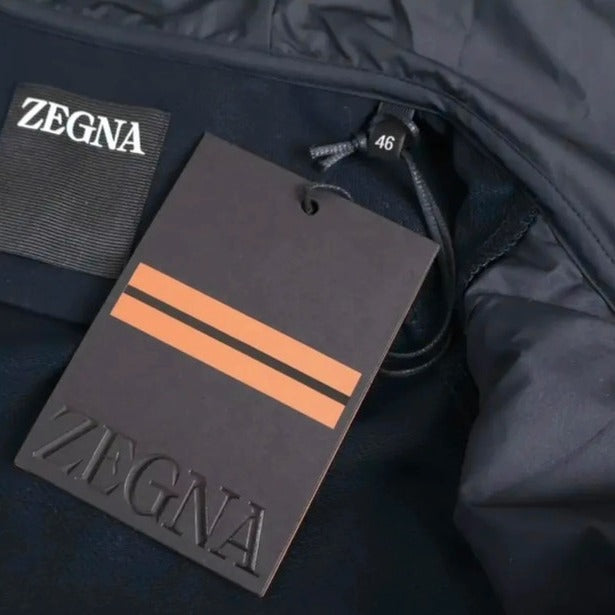 Zegna Navy Hooded Bomber – pre-owned luxury menswear at Sanpetuna