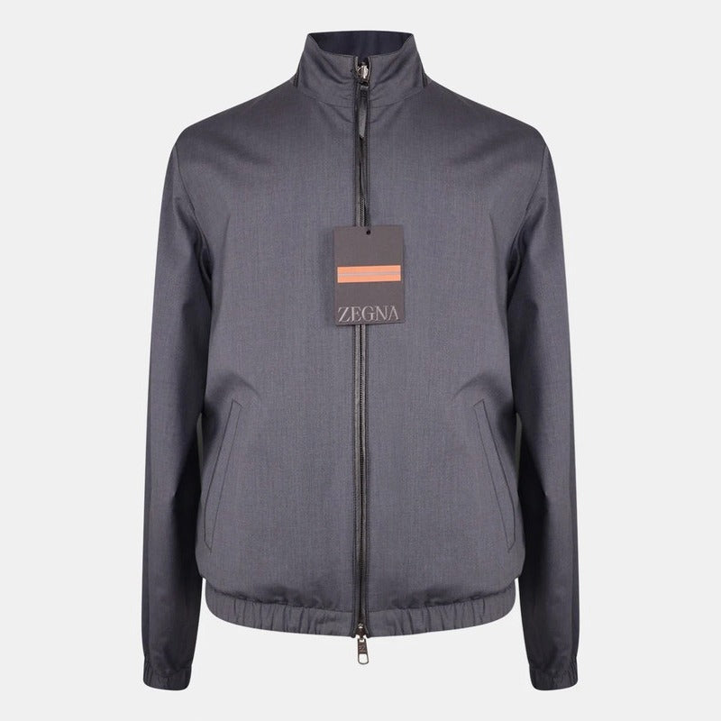 Ermenegildo Zegna Navy/Grey Wool-Silk Reversible Bomber – pre-owned luxury menswear at Sanpetuna