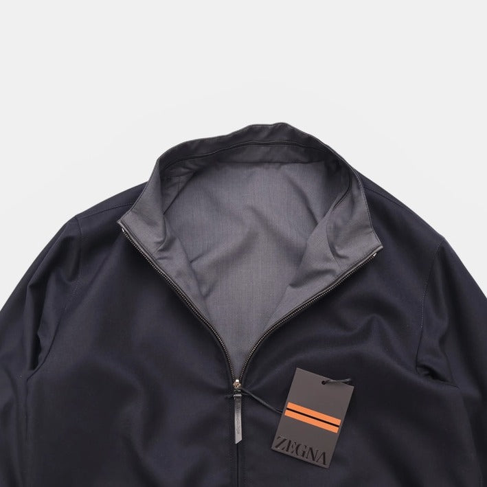 Ermenegildo Zegna Navy/Grey Wool-Silk Reversible Bomber – pre-owned luxury menswear at Sanpetuna