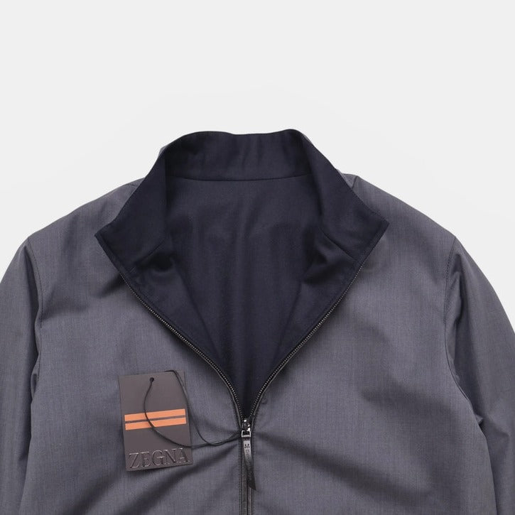 Ermenegildo Zegna Navy/Grey Wool-Silk Reversible Bomber – pre-owned luxury menswear at Sanpetuna