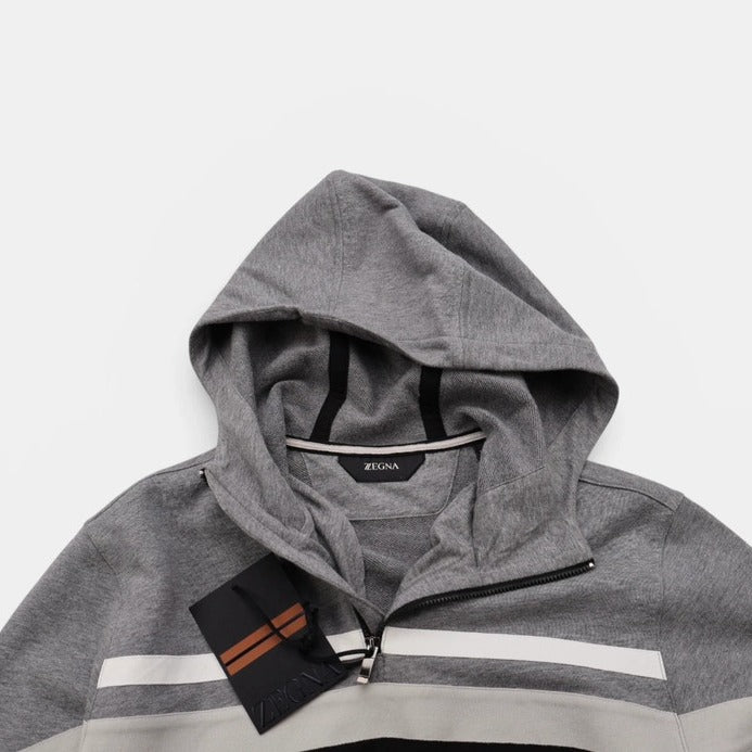 Zegna Grey/Black Cotton Hooded Bomber – pre-owned luxury menswear at Sanpetuna