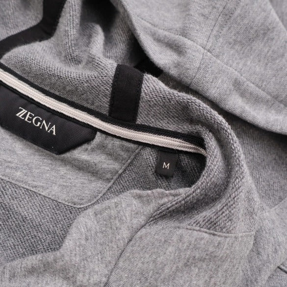 Zegna Grey/Black Cotton Hooded Bomber – pre-owned luxury menswear at Sanpetuna