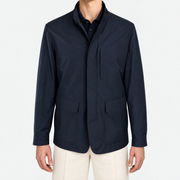 Technical Field Jacket with Leather Details Navy