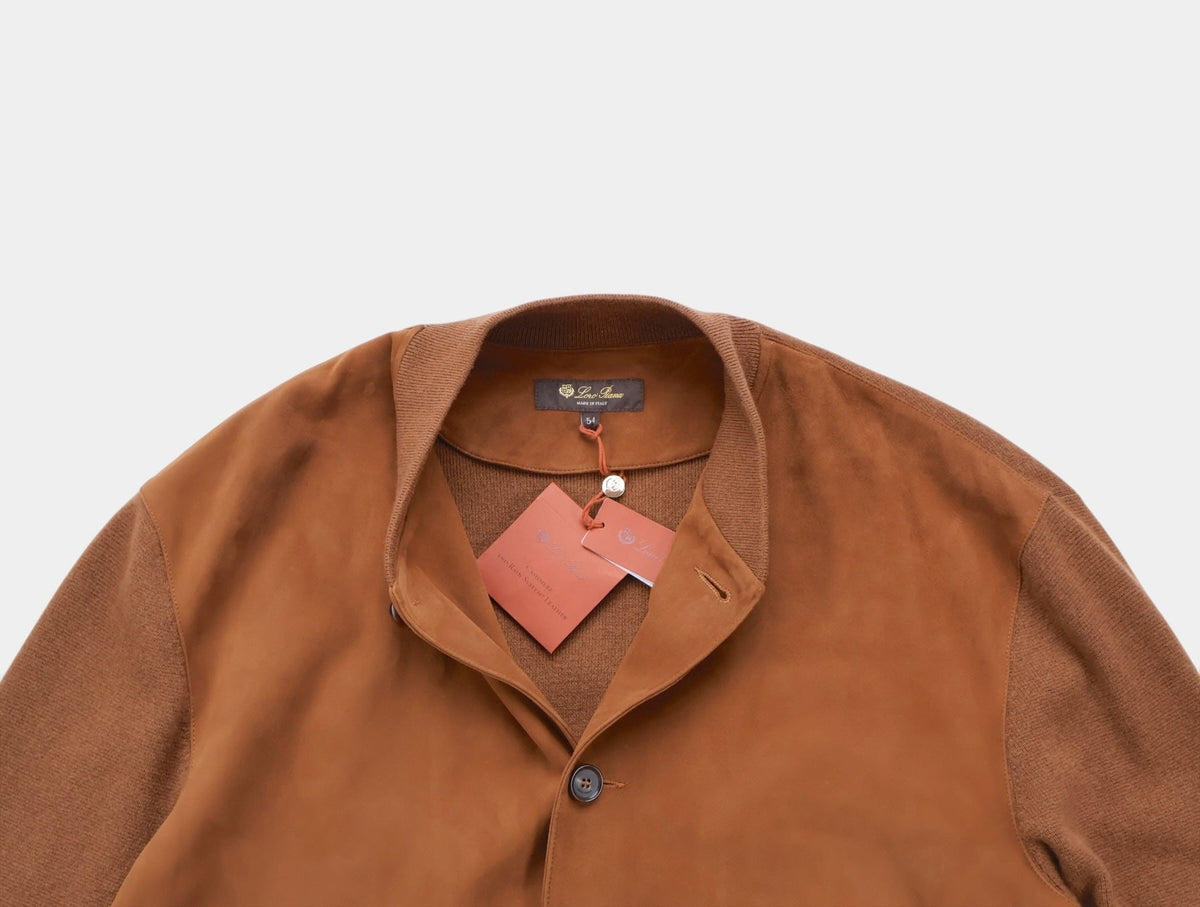 Brown Suede Cashmere Bomber Jacket