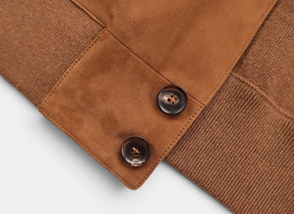 Brown Suede Cashmere Bomber Jacket