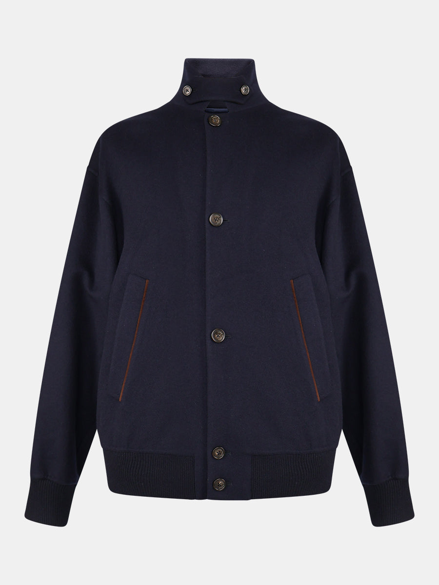 Navy Cashmere Bomber Jacket