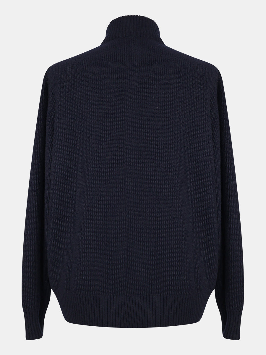 Navy Castorino Baby Cashmere Half-Zip Bomber