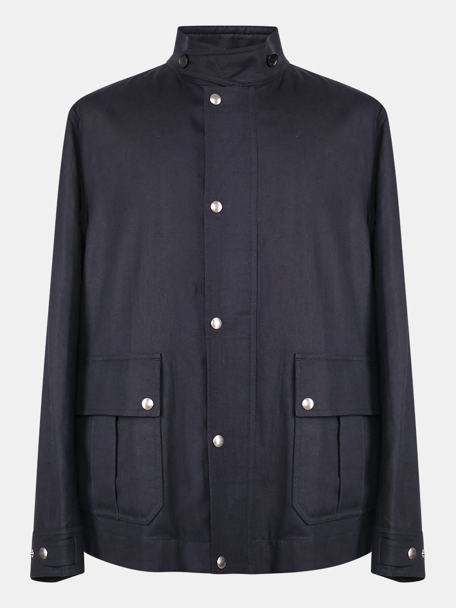 Navy Kody Linen Blouson Jacket
