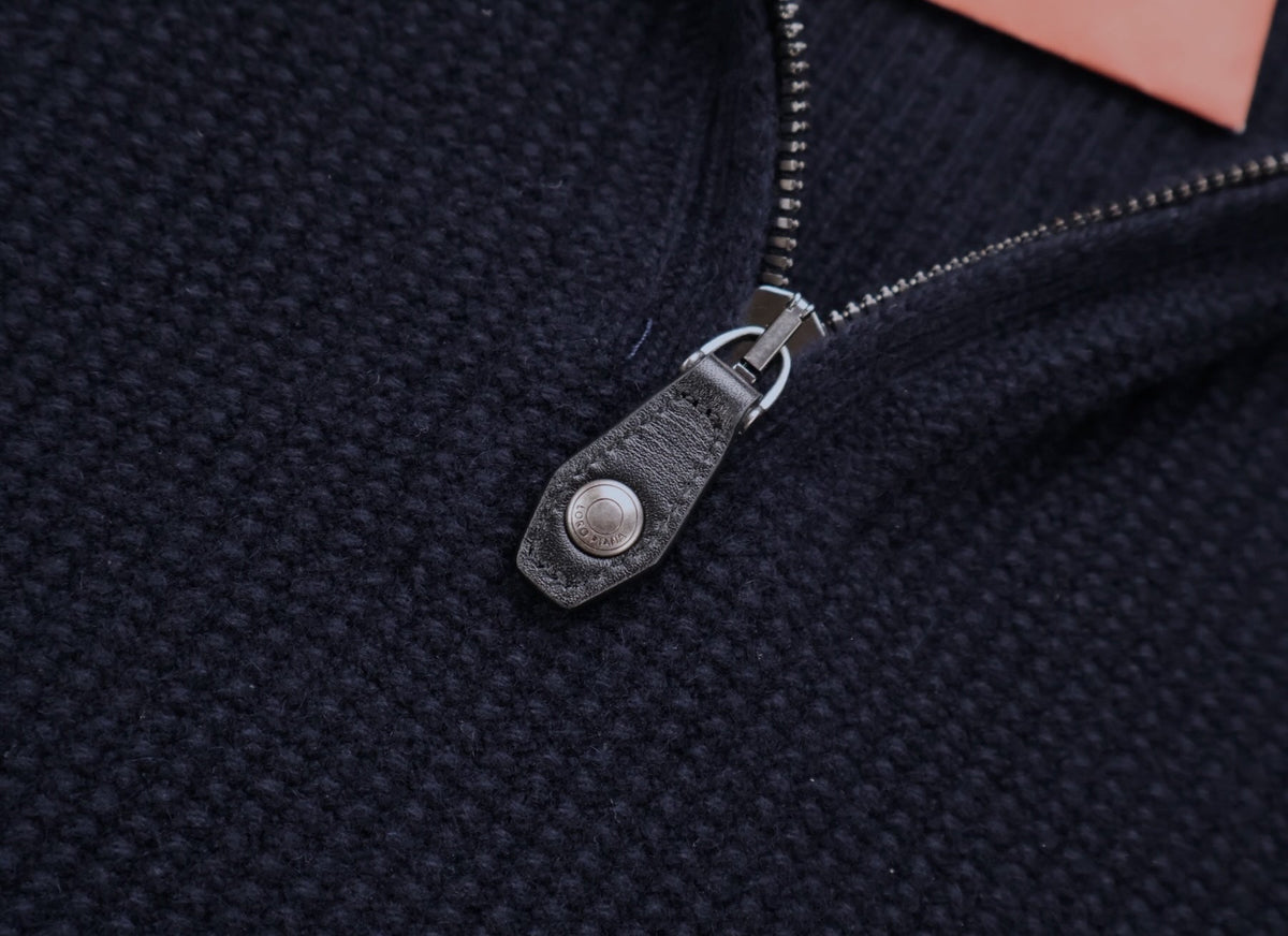 Navy Castorino Baby Cashmere Half-Zip Bomber