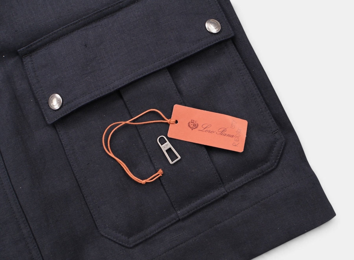 Navy Kody Linen Blouson Jacket