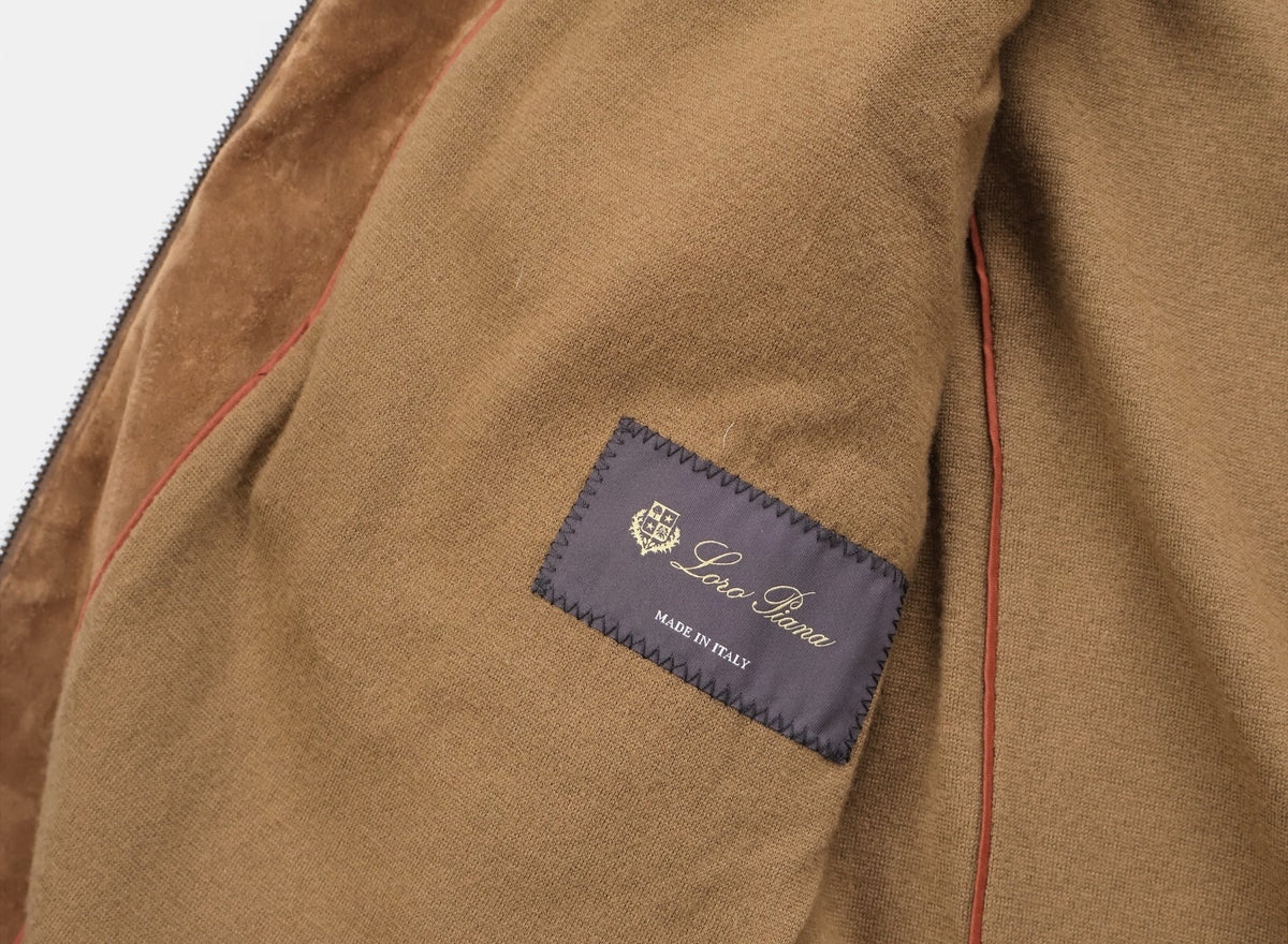 Brown Suede Cashmere Hooded Bomber Jacket