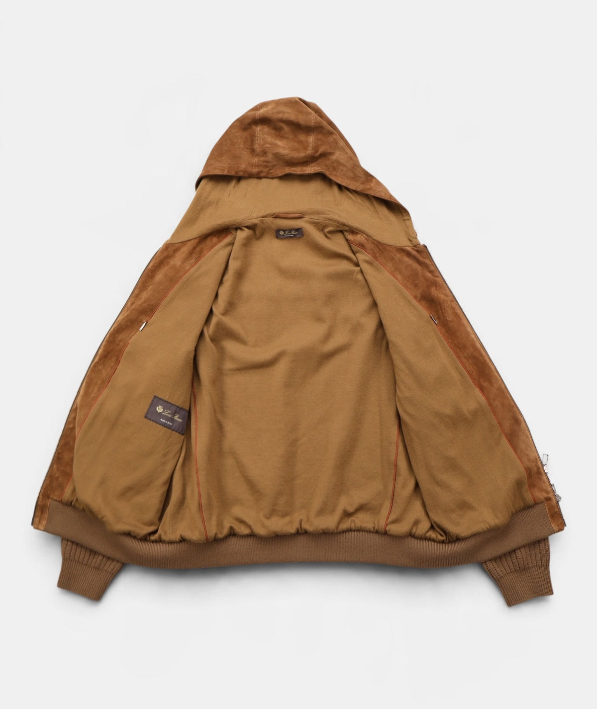 Brown Suede Cashmere Hooded Bomber Jacket