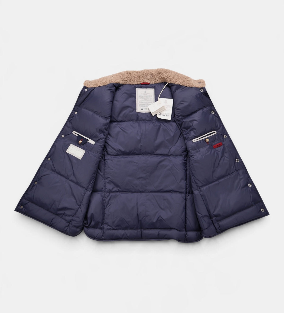 Navy Brown Wool Leather Down Gilet