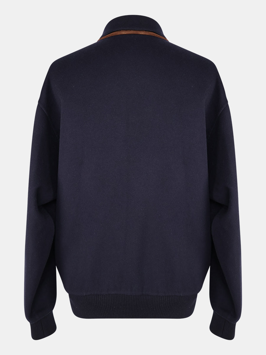 Navy Cashmere Bomber Jacket