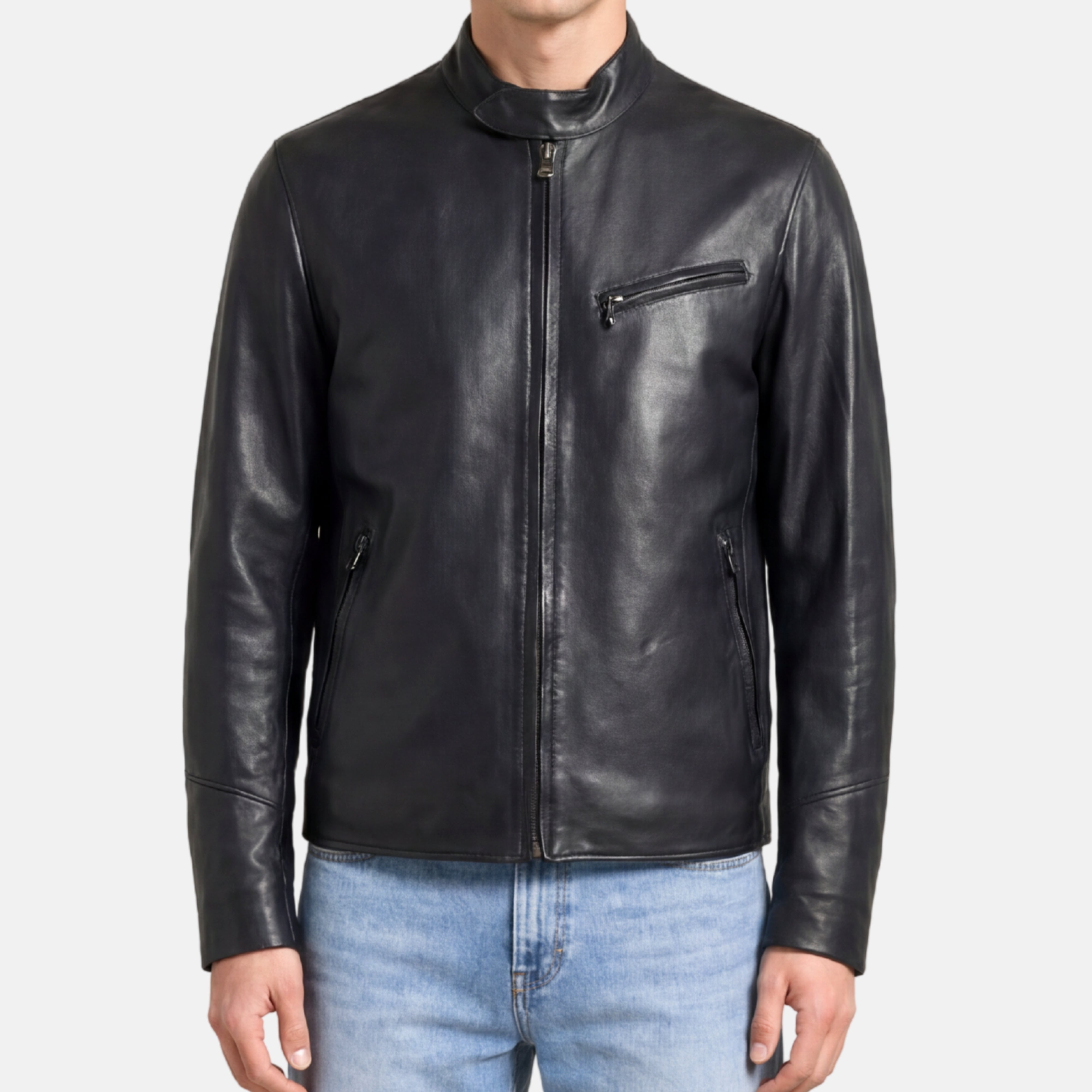 Black Biker Jacket made of Leather (EU 48)