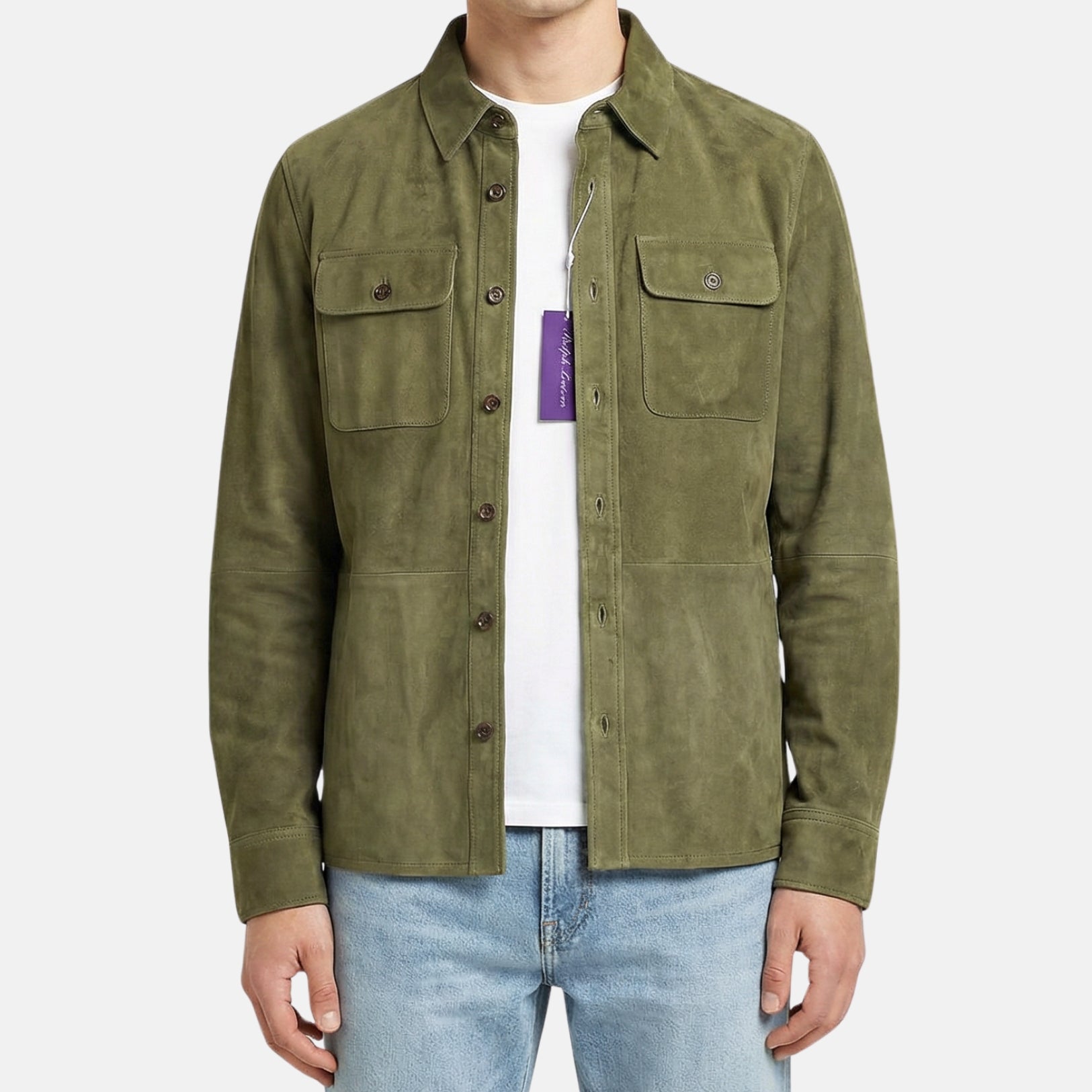 Olive Suede Overshirt (M)