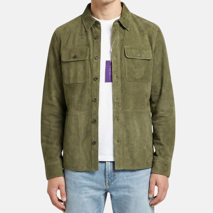 Olive Suede Overshirt (M)