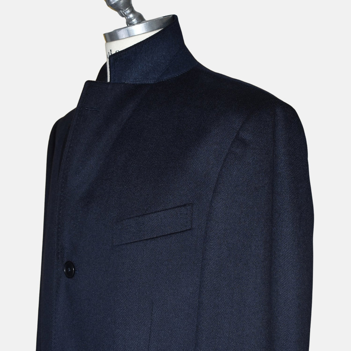 Dark Navy Herringbone Cashmere Coat