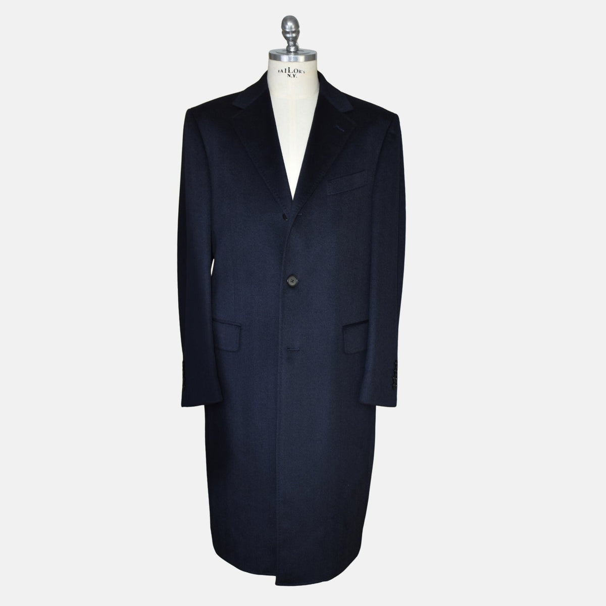 Dark Navy Herringbone Cashmere Coat