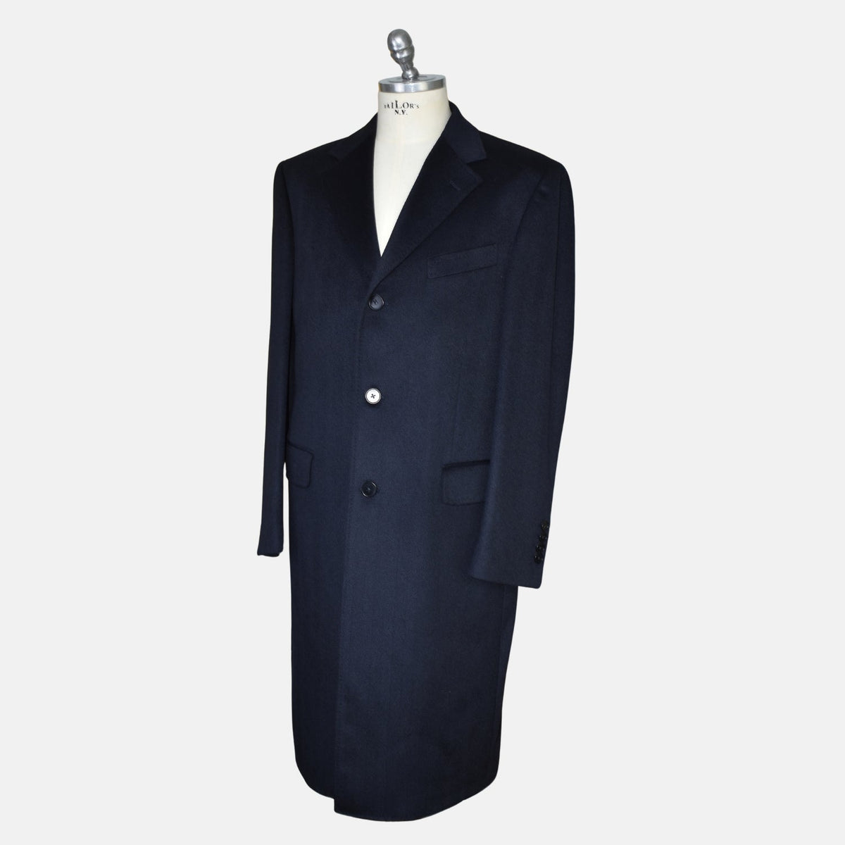 Dark Navy Herringbone Cashmere Coat