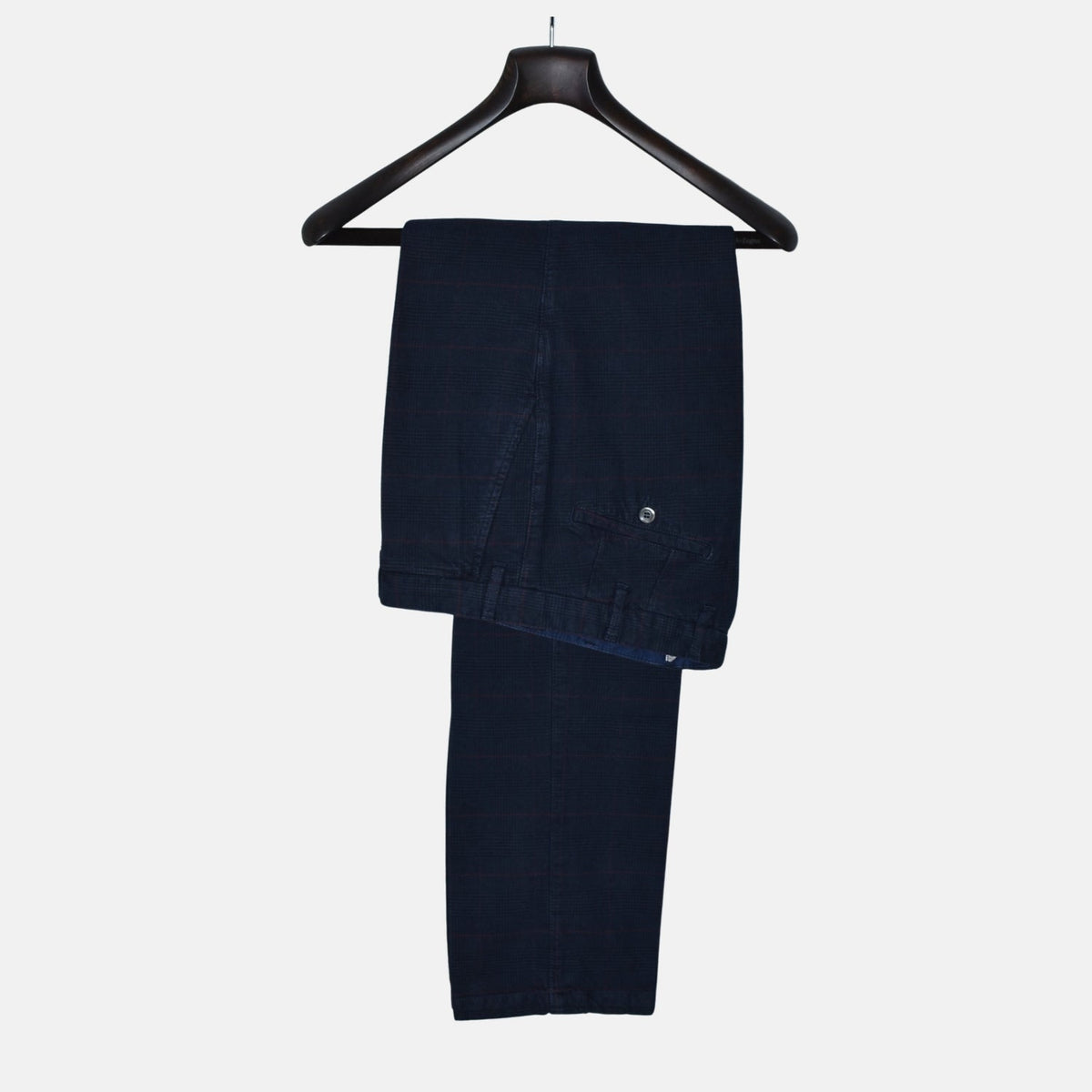 Navy Glen Check Cotton-Blend Pants