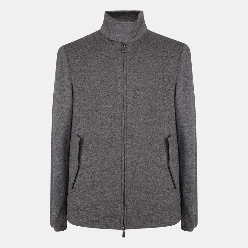 Loro Piana Grey Cashmere Jersey Bomber – pre-owned luxury menswear at Sanpetuna