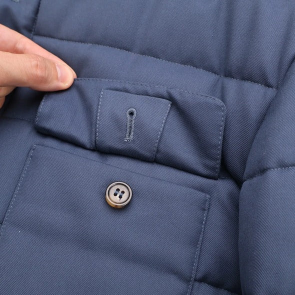 Loro Piana Navy Silk Quilted Overshirt – pre-owned luxury menswear at Sanpetuna