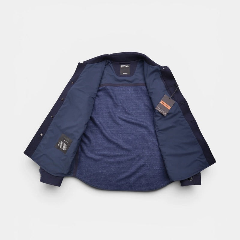 Loro Piana Navy Linen Jersey Harrington Jacket – pre-owned luxury menswear at Sanpetuna
