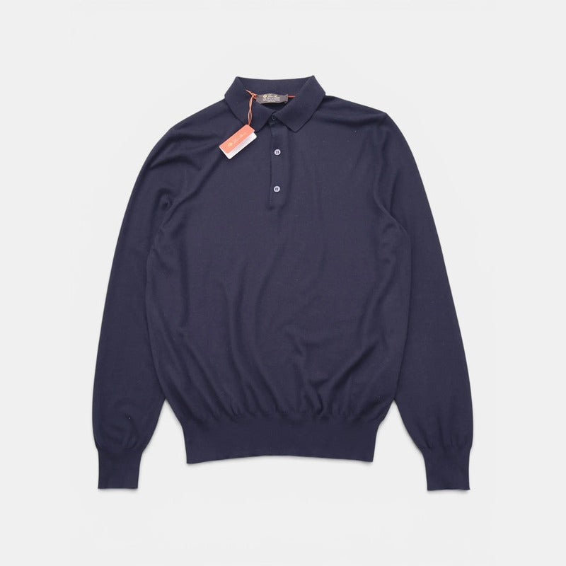 Loro Piana Navy Gift of Kings Wool Long-Sleeve Polo – pre-owned luxury menswear at Sanpetuna