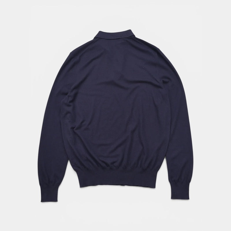 Loro Piana Navy Gift of Kings Wool Long-Sleeve Polo – pre-owned luxury menswear at Sanpetuna