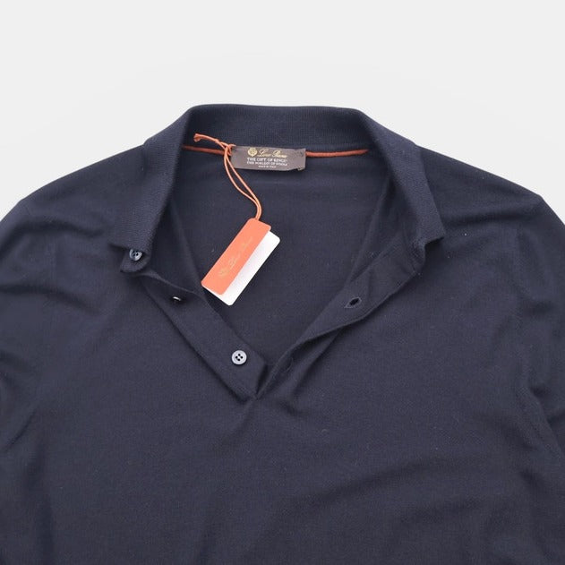 Loro Piana Navy Gift of Kings Wool Long-Sleeve Polo – pre-owned luxury menswear at Sanpetuna