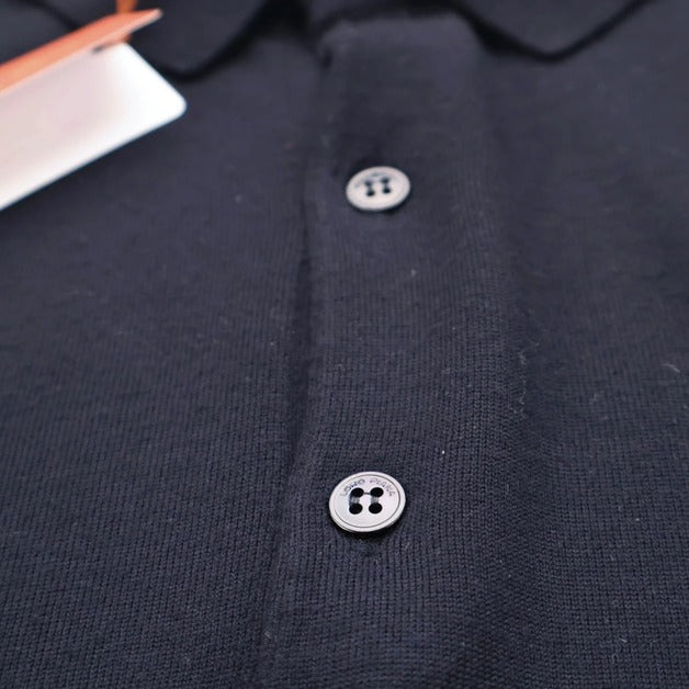 Loro Piana Navy Gift of Kings Wool Long-Sleeve Polo – pre-owned luxury menswear at Sanpetuna