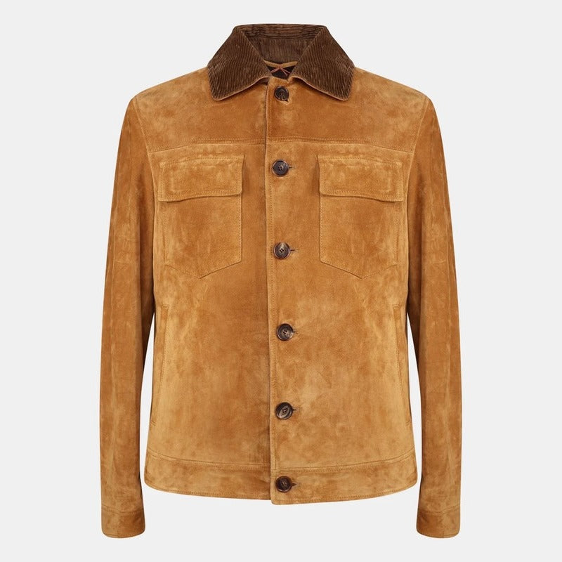 Loro Piana Camel Suede Calfskin Trucker Jacket – pre-owned luxury menswear at Sanpetuna