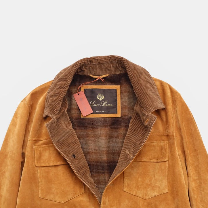 Loro Piana Camel Suede Calfskin Trucker Jacket – pre-owned luxury menswear at Sanpetuna