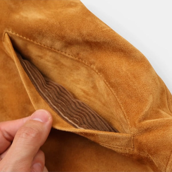 Loro Piana Camel Suede Calfskin Trucker Jacket – pre-owned luxury menswear at Sanpetuna