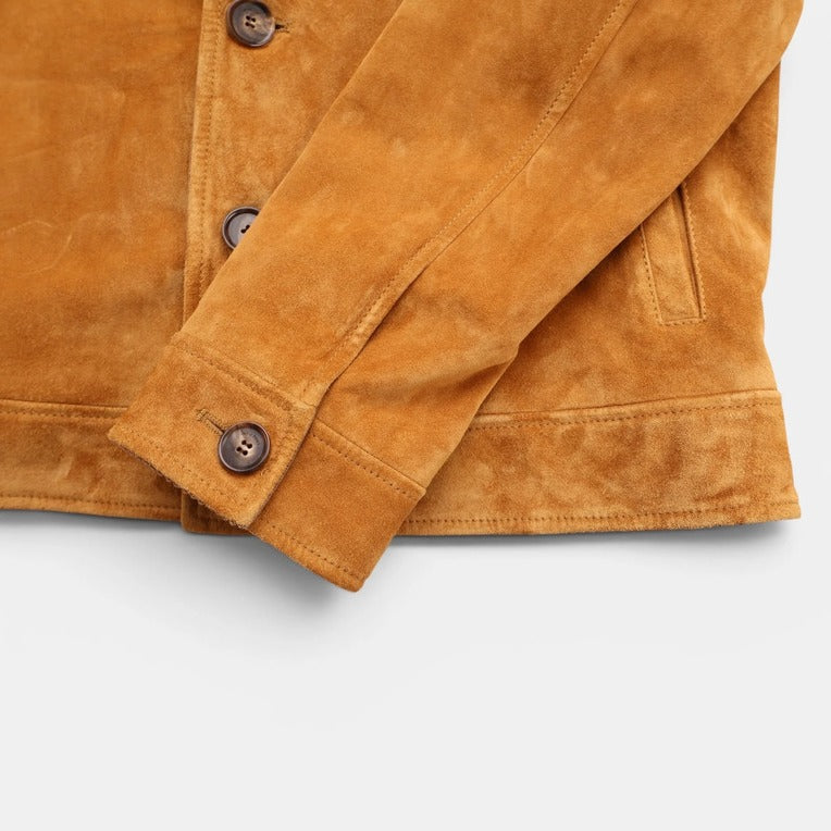 Loro Piana Camel Suede Calfskin Trucker Jacket – pre-owned luxury menswear at Sanpetuna