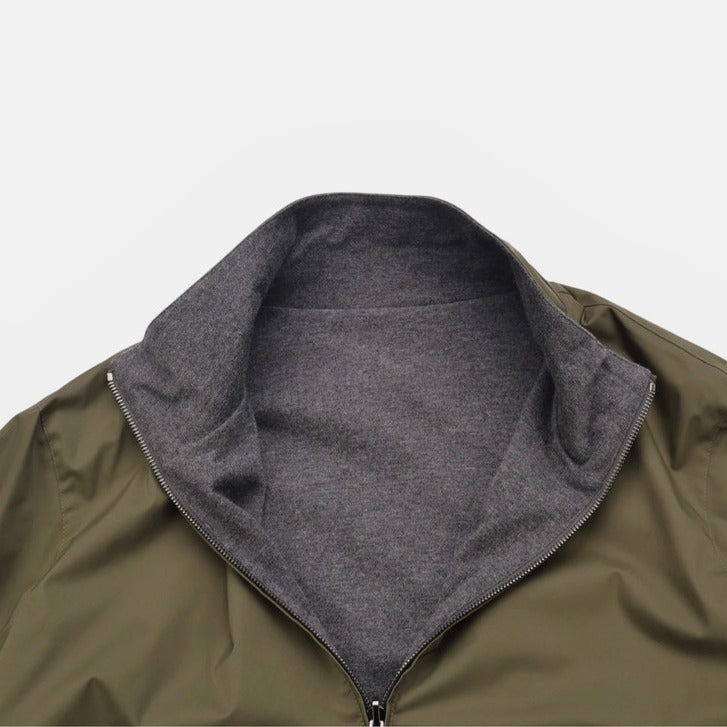 Loro Piana Green/Grey Windmate Cashmere Reversible Bomber – pre-owned luxury menswear at Sanpetuna