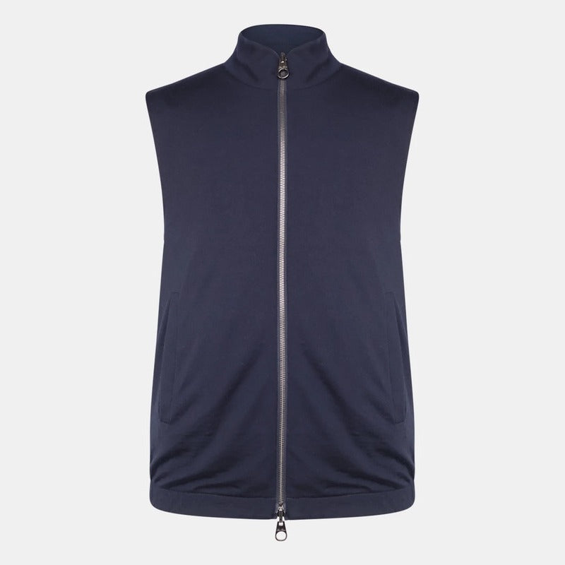 Loro Piana Navy Storm System Wool Wind Vest – pre-owned luxury menswear at Sanpetuna