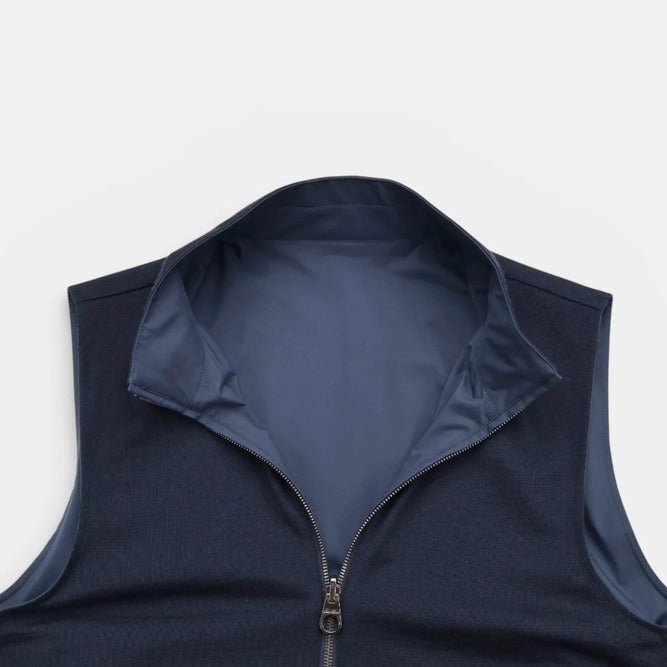Loro Piana Navy Storm System Wool Wind Vest – pre-owned luxury menswear at Sanpetuna