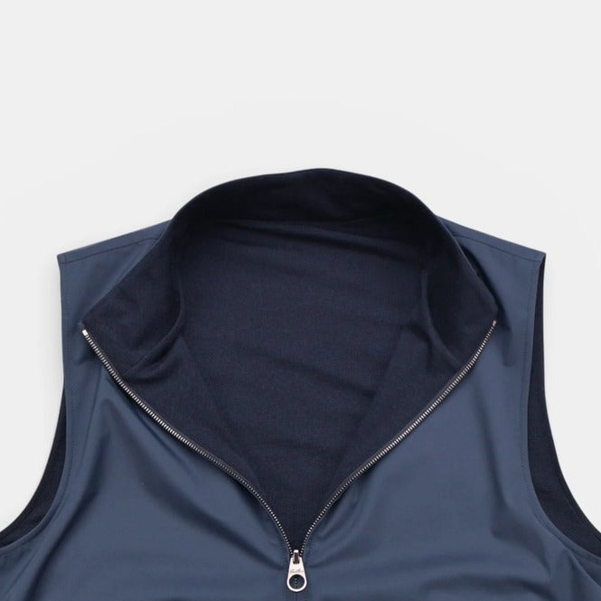 Loro Piana Navy Storm System Wool Wind Vest – pre-owned luxury menswear at Sanpetuna