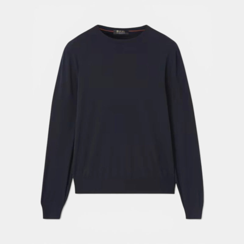 Loro Piana Navy Iconic Gift of Kings Wool Crewneck – pre-owned luxury menswear at Sanpetuna