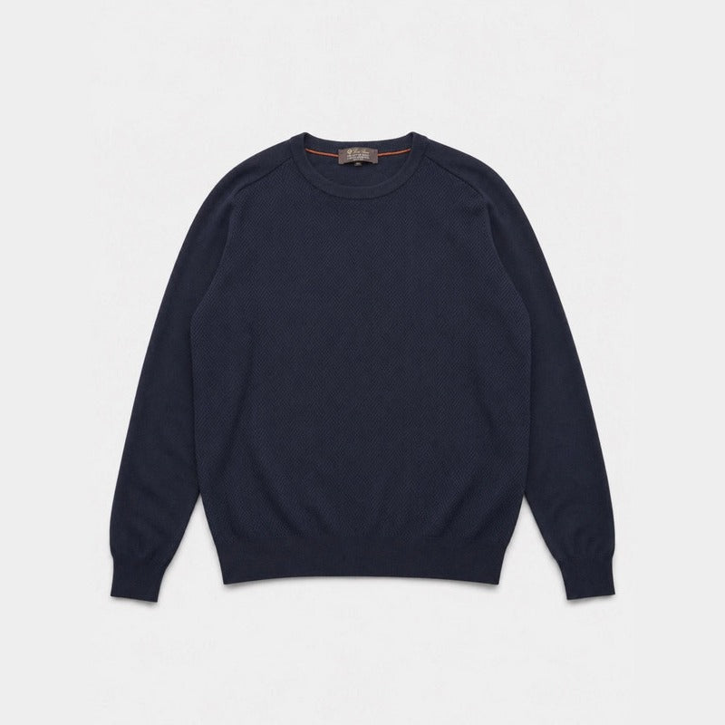 Loro Piana Navy Gift of Kings Merino Wool Roundneck Sweater – pre-owned luxury menswear at Sanpetuna